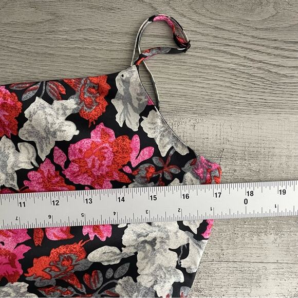 Cinq a Sept Black Floral 100% Silk Mini Slip Dress w/ Side Tie - Picture 14 of 16